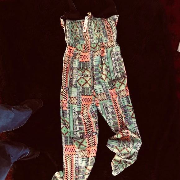 Vibrant pattern halter Jumpsuit Green Orange M - Picture 3 of 6